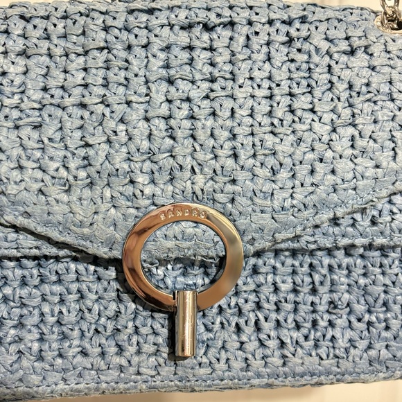 Sandro Light Blue Woven Shoulder Bag with Chain Strap main image 5